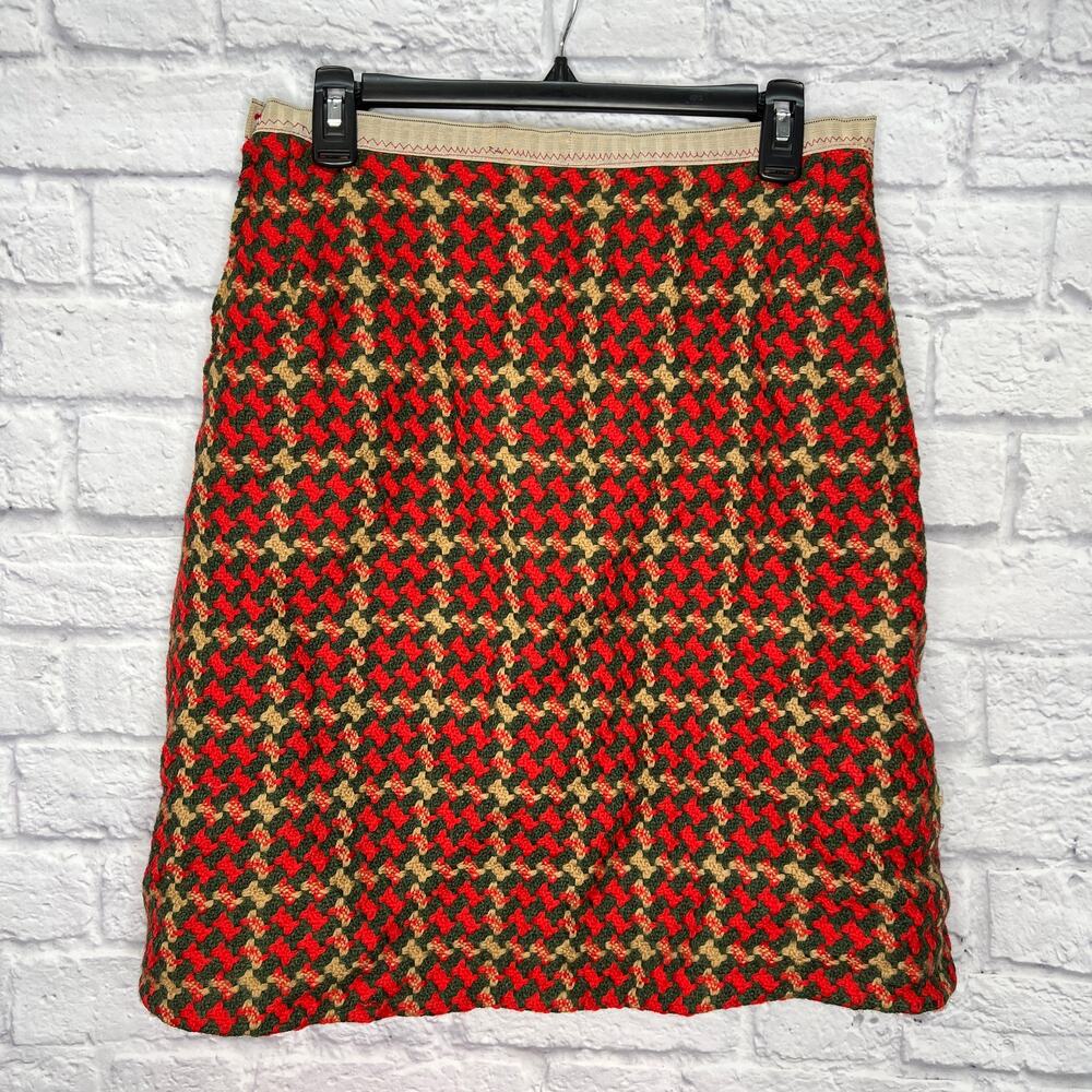 Vintage Handmade 2 Piece Outfit Pencil Skirt Cropped Vest Red Green Tweed M/L - Picture 6 of 10